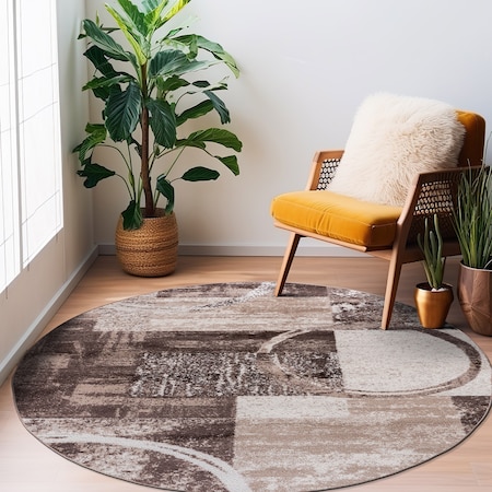 World Rug Gallery Contemporary Abstract Circle Design Soft Area Rug 6'6'' Round Brown 307BROWN6RND